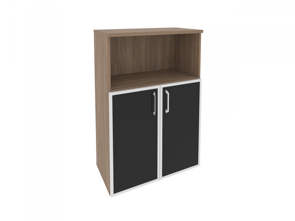 Офисная мебель ONIX O.ST-2.2R black Шкаф средний широкий (2 низких фасада стекло лакобель в раме)